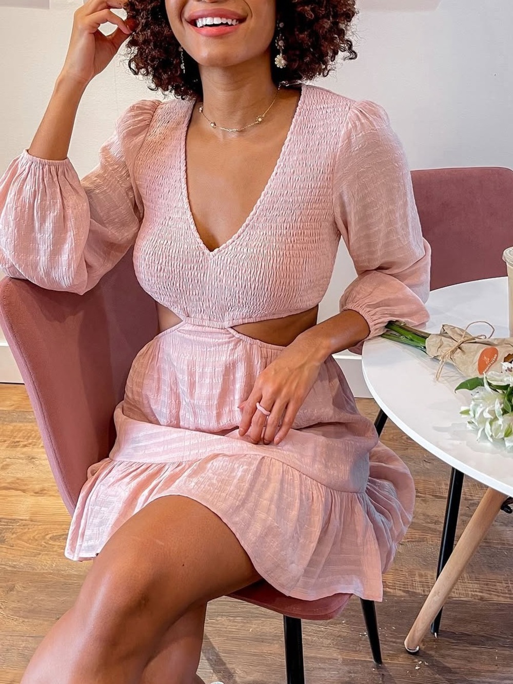 NWT Altar'd State Blush Pink Smocked Cutout Mini Dress M